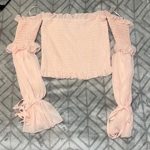 Blush Pink off the shoulder top with bell sleeves